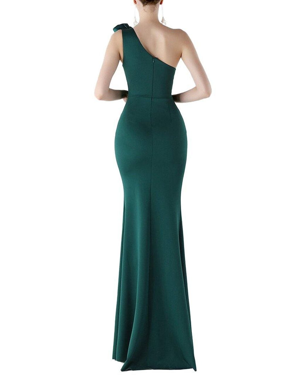 KALINNU Green Solid One Shoulder Maxi Dress