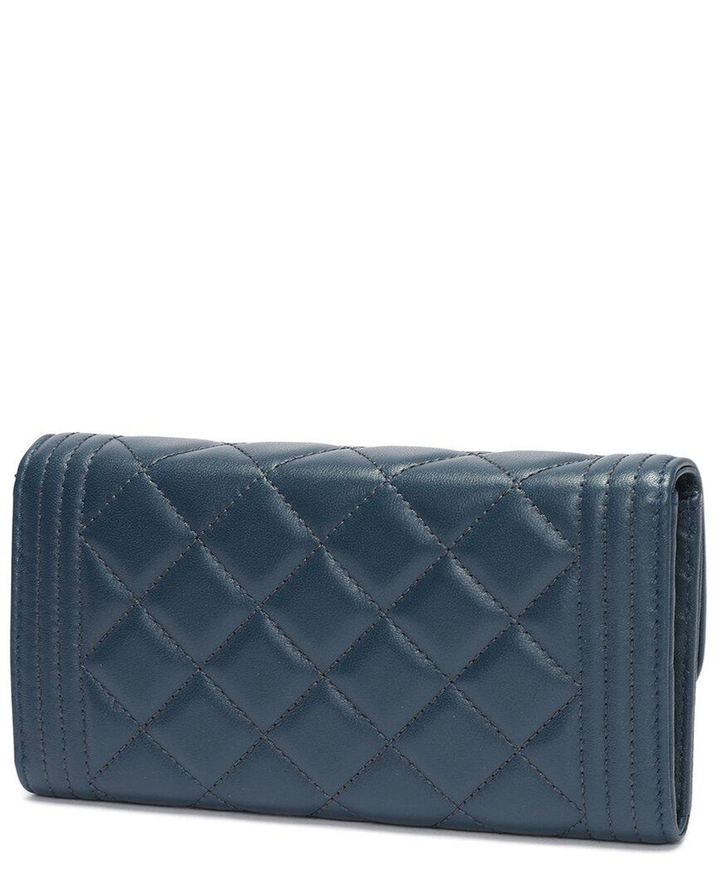 Tiffany & Fred Paris Blue Quilted Leather Wallet