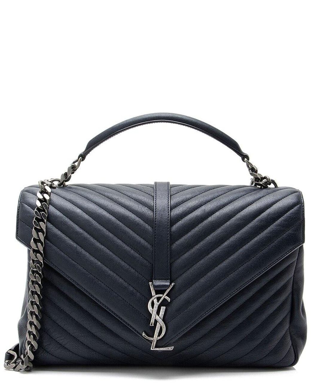 Saint Laurent Blue Matelasse Calfskin Monogram College Large Shoulder Bag (Authentic Pre-Loved)