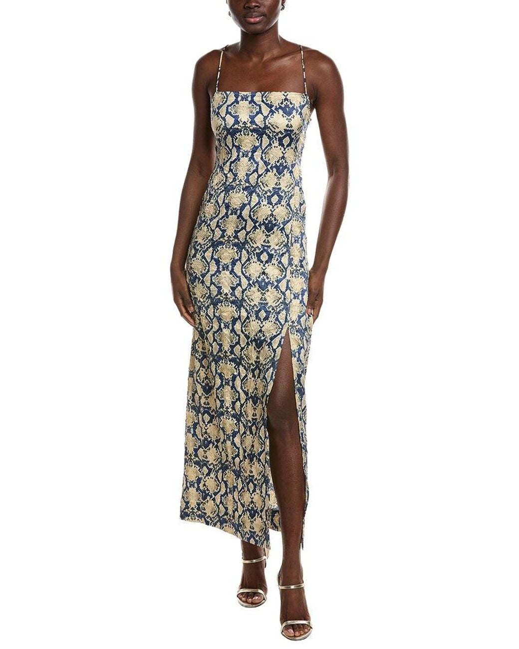 Ganni Crinkled Satin Midi Slip Dress in Brown | Lyst