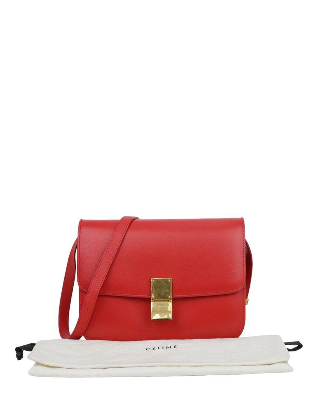 Céline Red Calfskin Medium Classic Box Shoulder Bag (Authentic Pre-Loved)