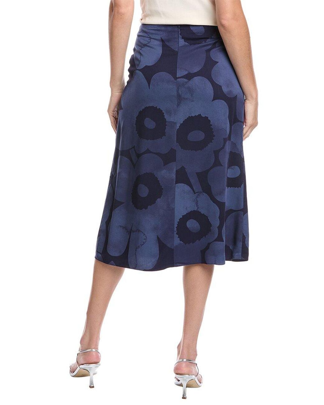 Marimekko Blue Korkeat Akvarelli Unikko Midi Skirt