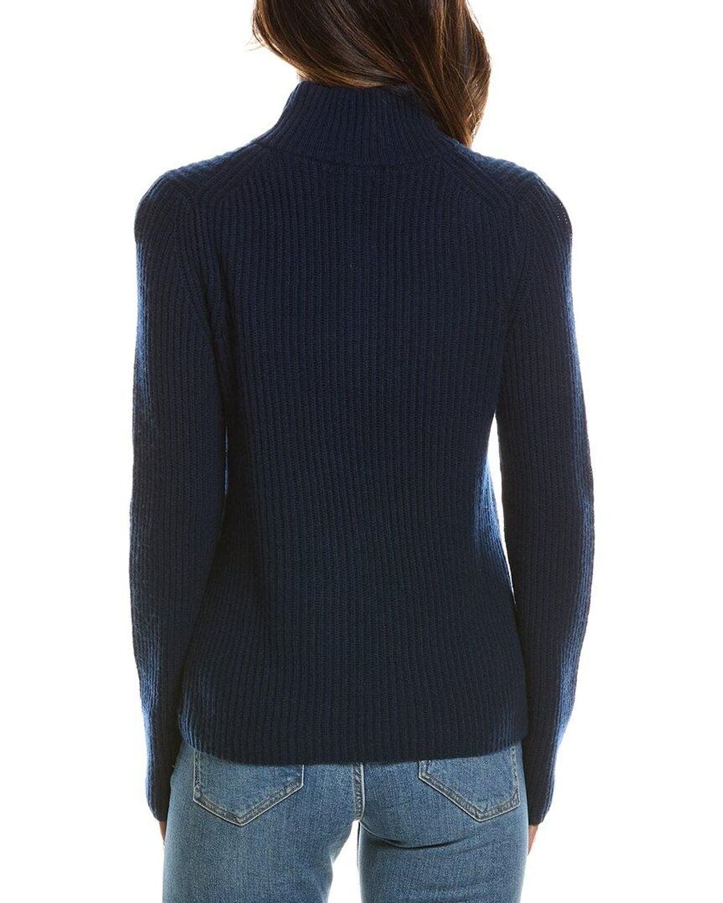 Forte Blue Zip Mock Neck 100% Cashmere Sweater