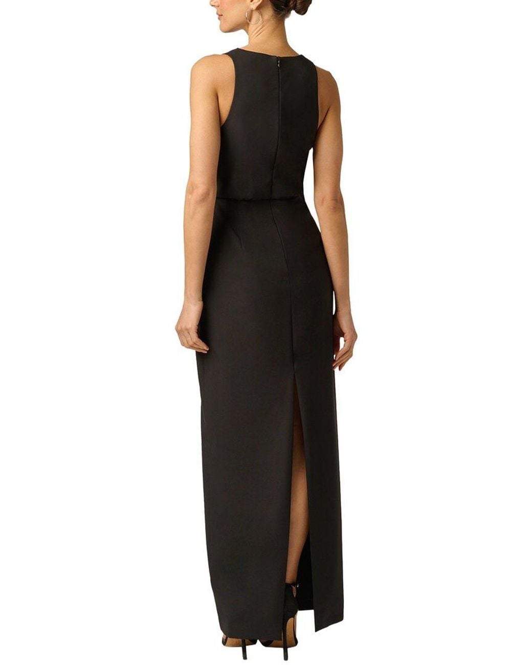 Adrianna Papell Black Crepe And Lace Long Dress