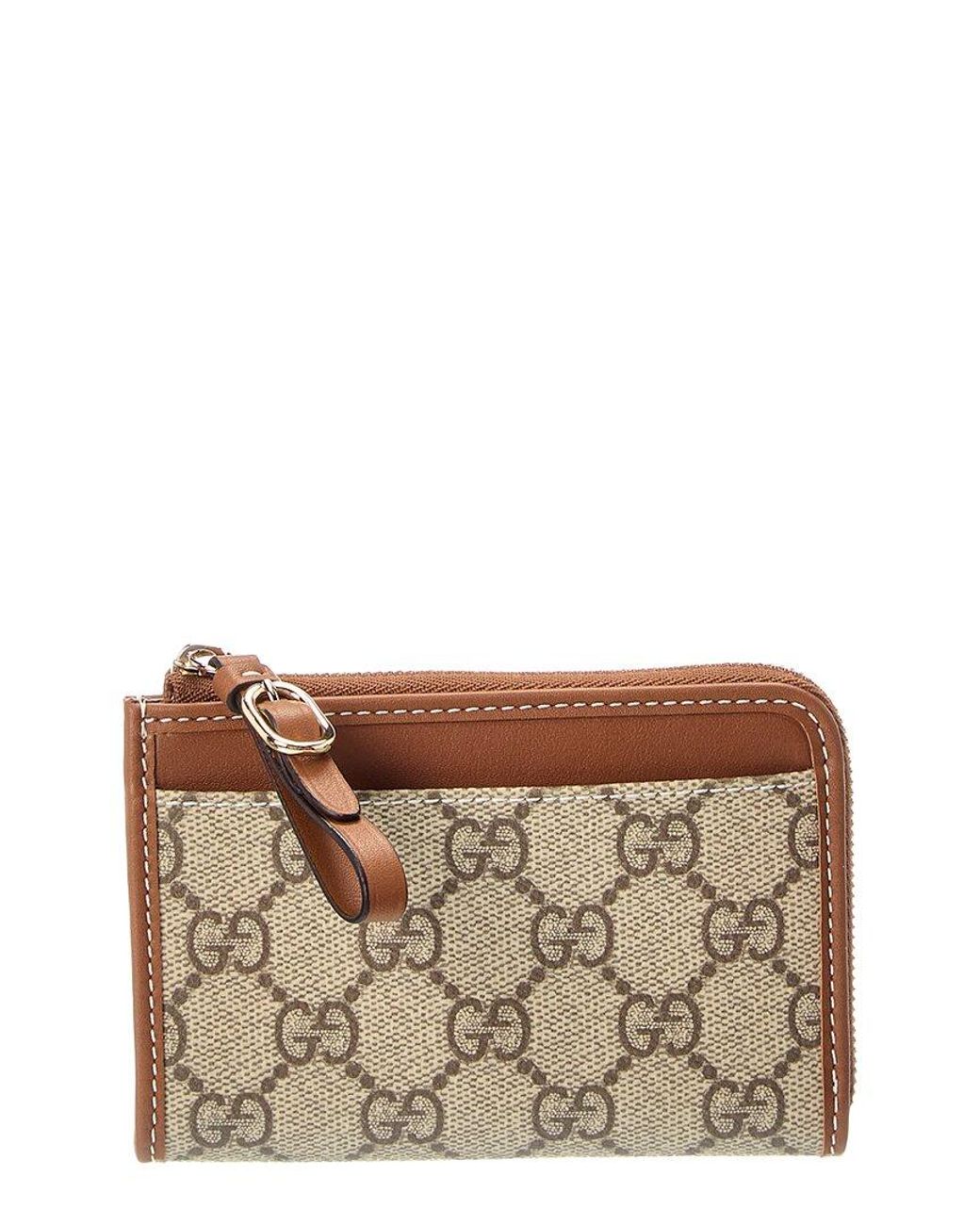 Gucci Brown Gg Supreme Canvas & Leather Card Case