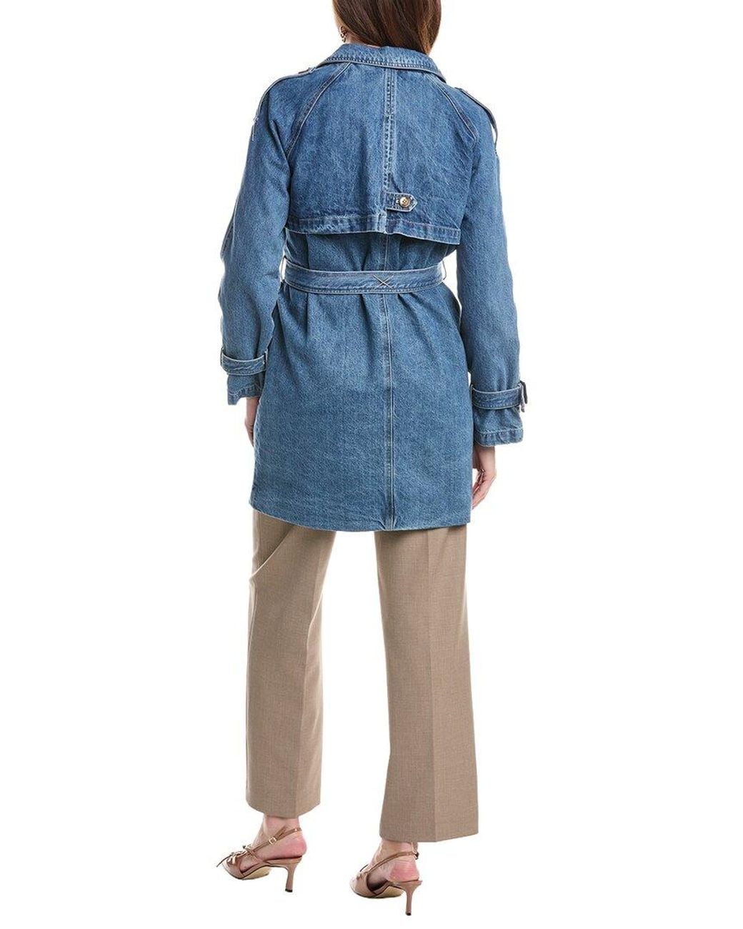 NVLT Blue Shawl Collar Double-Breasted Denim Belted Trench Coat