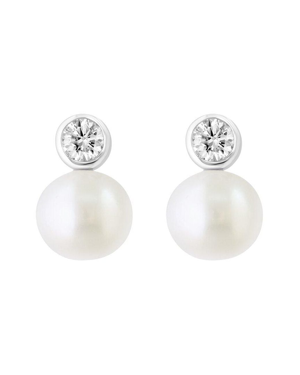 Effy Fine Jewelry White 14K 0.58 Ct. Tw. Lab-Grown Diamond & 9Mm Pearl Earrings