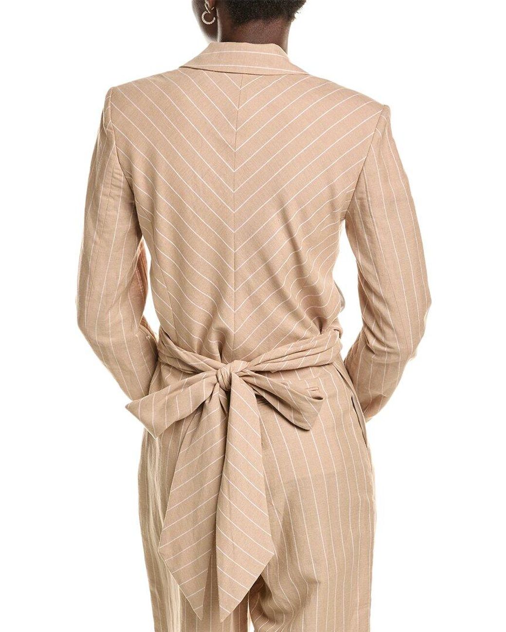 BCBGMAXAZRIA Natural Cropped Front Tie Linen-Blend Jacket
