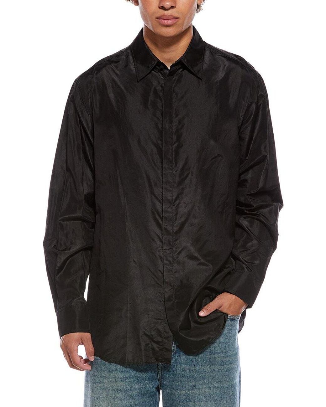 Valentino Black Camicia Maniche Lunghe Button Front Silk Shirt for men