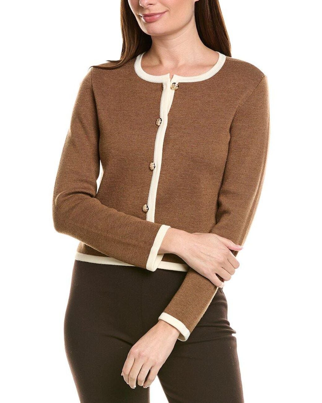 Bruno Magli Brown Tipped Merino Wool Cropped Jacket