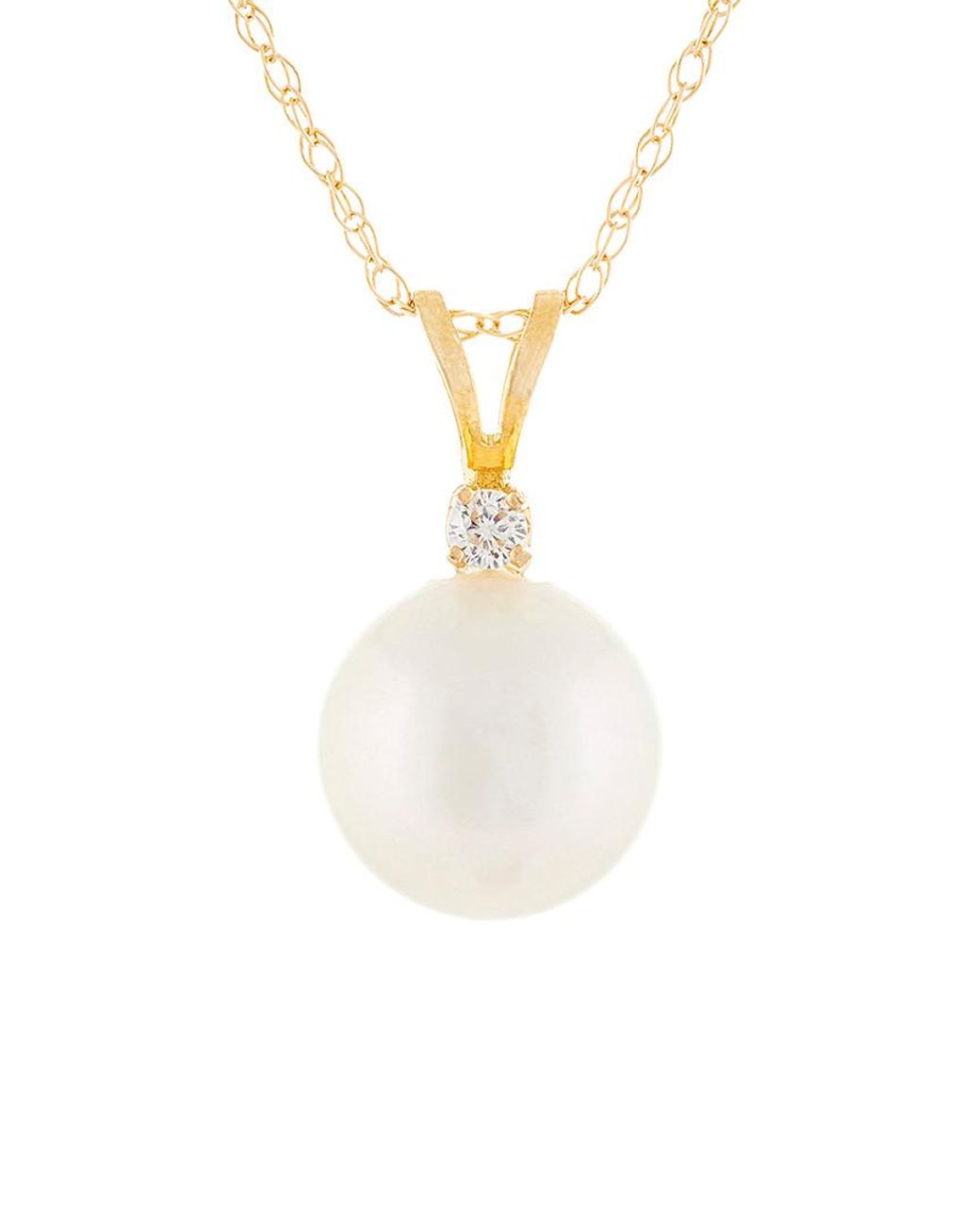 Splendid White 14k 0.05 Ct. Tw. Diamond & 7-7.5mm Freshwater Pearl Pendant Necklace