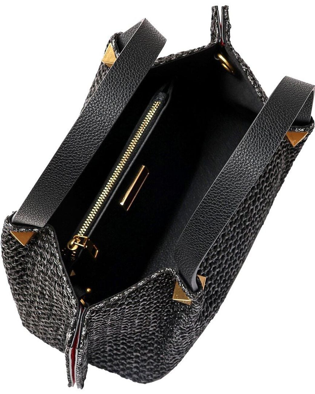 Tiffany & Fred Paris Black Raffia & Leather Top-handle Shoulder Bag