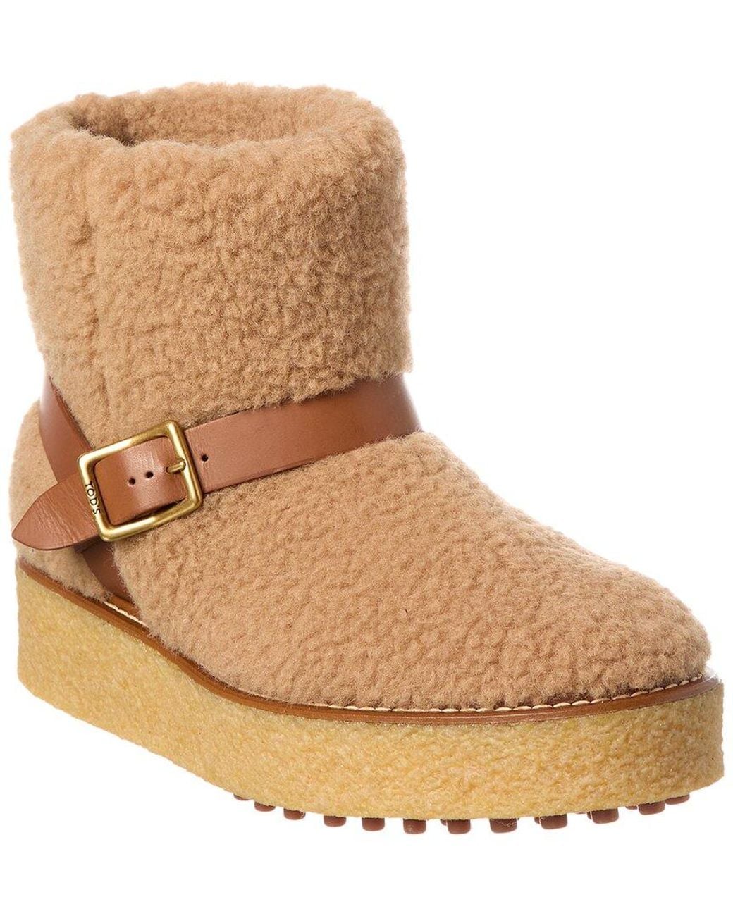 Tod's Natural Flatform Wool Boot