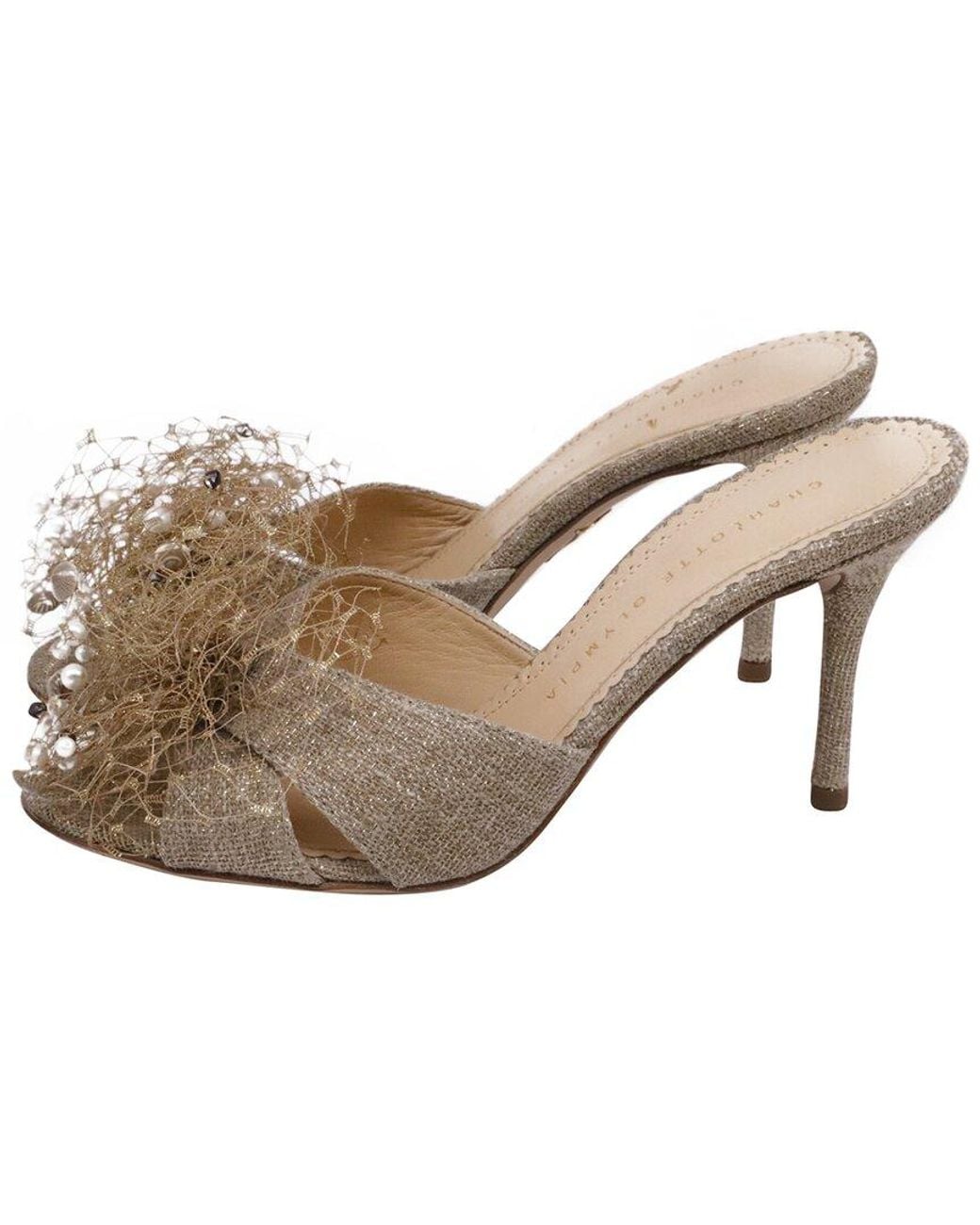 Charlotte Olympia Natural Canvas A Beaded Accent Mule (Authentic Pre-Loved)