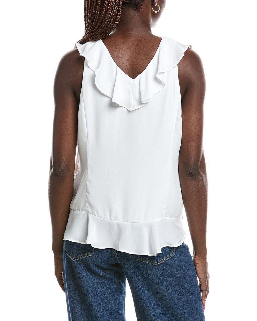 1.STATE White V-Neck Ruffle Sleeve Blouse