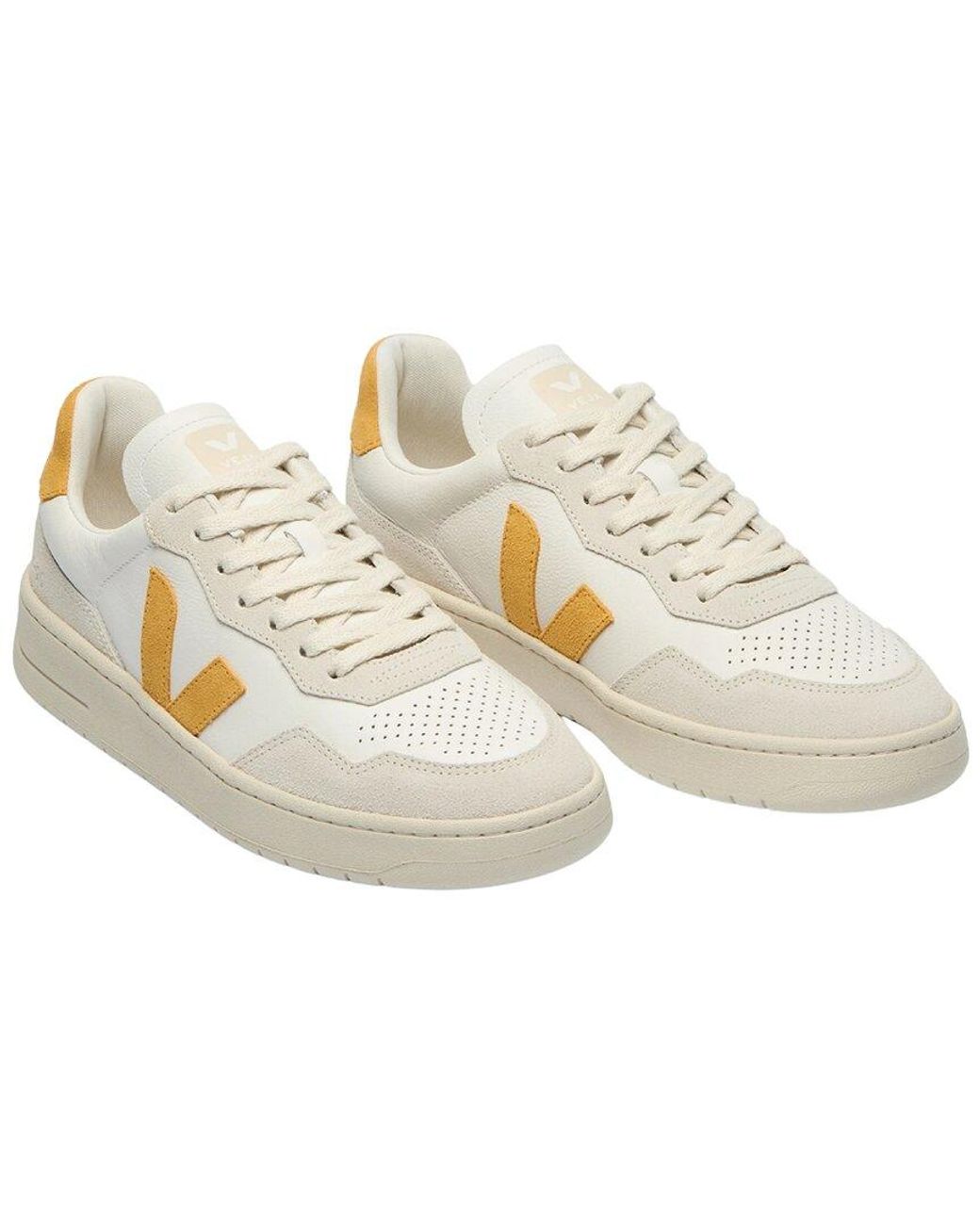 Veja White V-90 Leather & Suede Sneaker