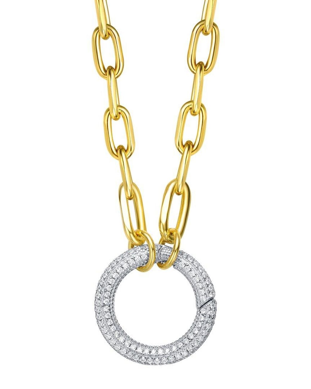 Genevive Jewelry Metallic 14k Over Silver Cz Dazzling Circle Pendant