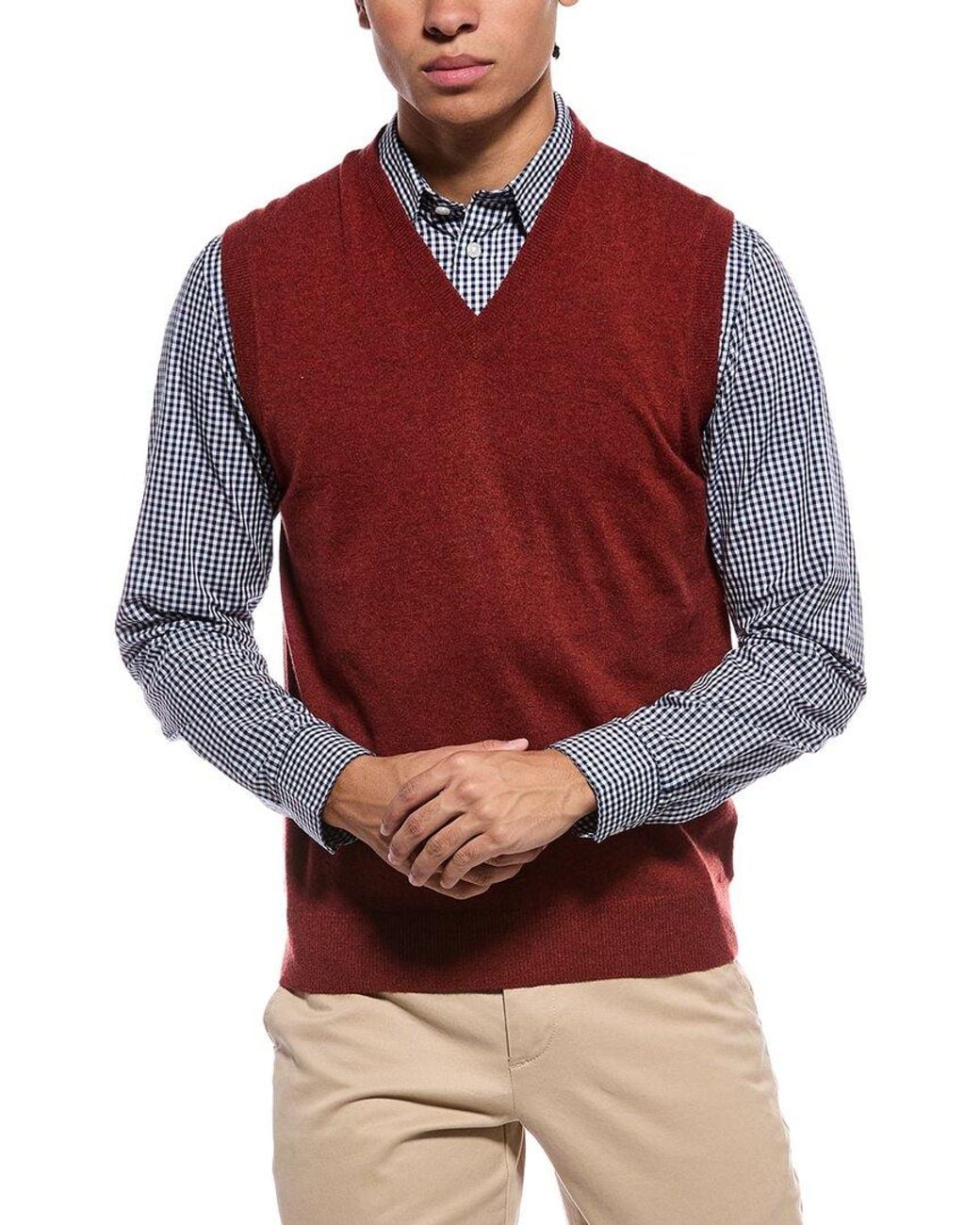 N.Peal Cashmere Red Westminster 100% Cashmere V-Neck Sweater Vest for men