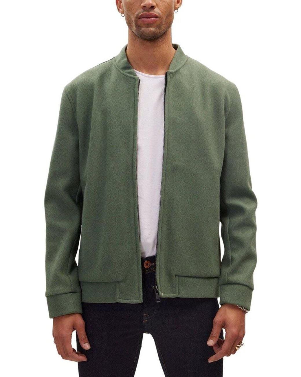 Ron Tomson Green Relaxed Unlined Varsity Zipper Jacket for men
