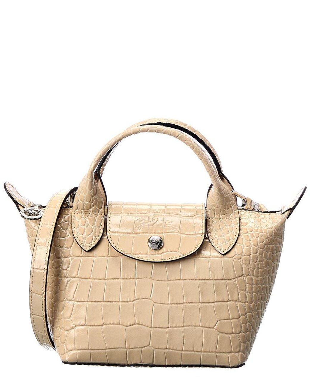Longchamp Le Pliage Cuir Xs Croc-embossed Leather Short Handle Tote in  Natural | Lyst