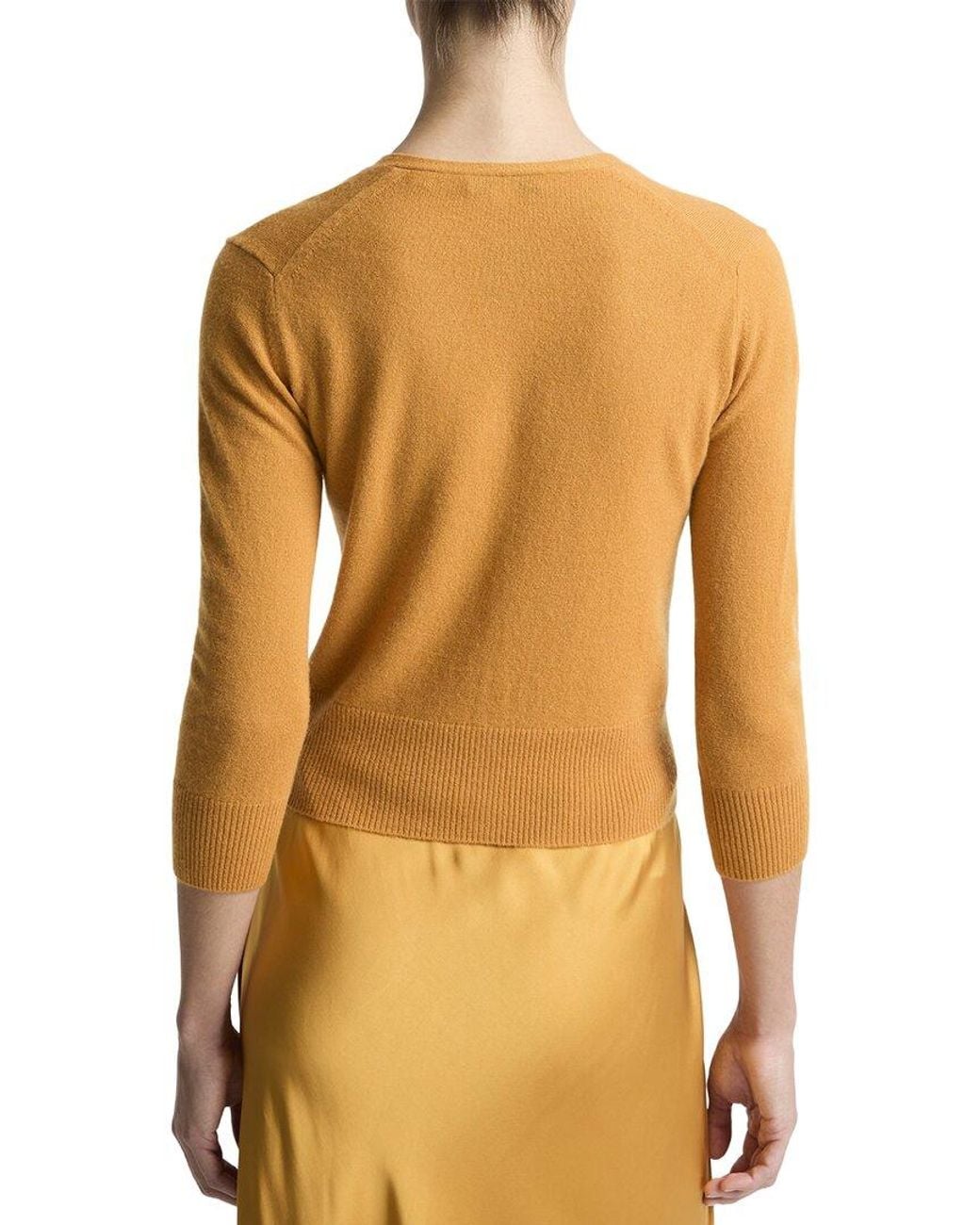 Vince Orange Elbow Sleeve V-Neck Cashmere & Wool-Blend Cardigan