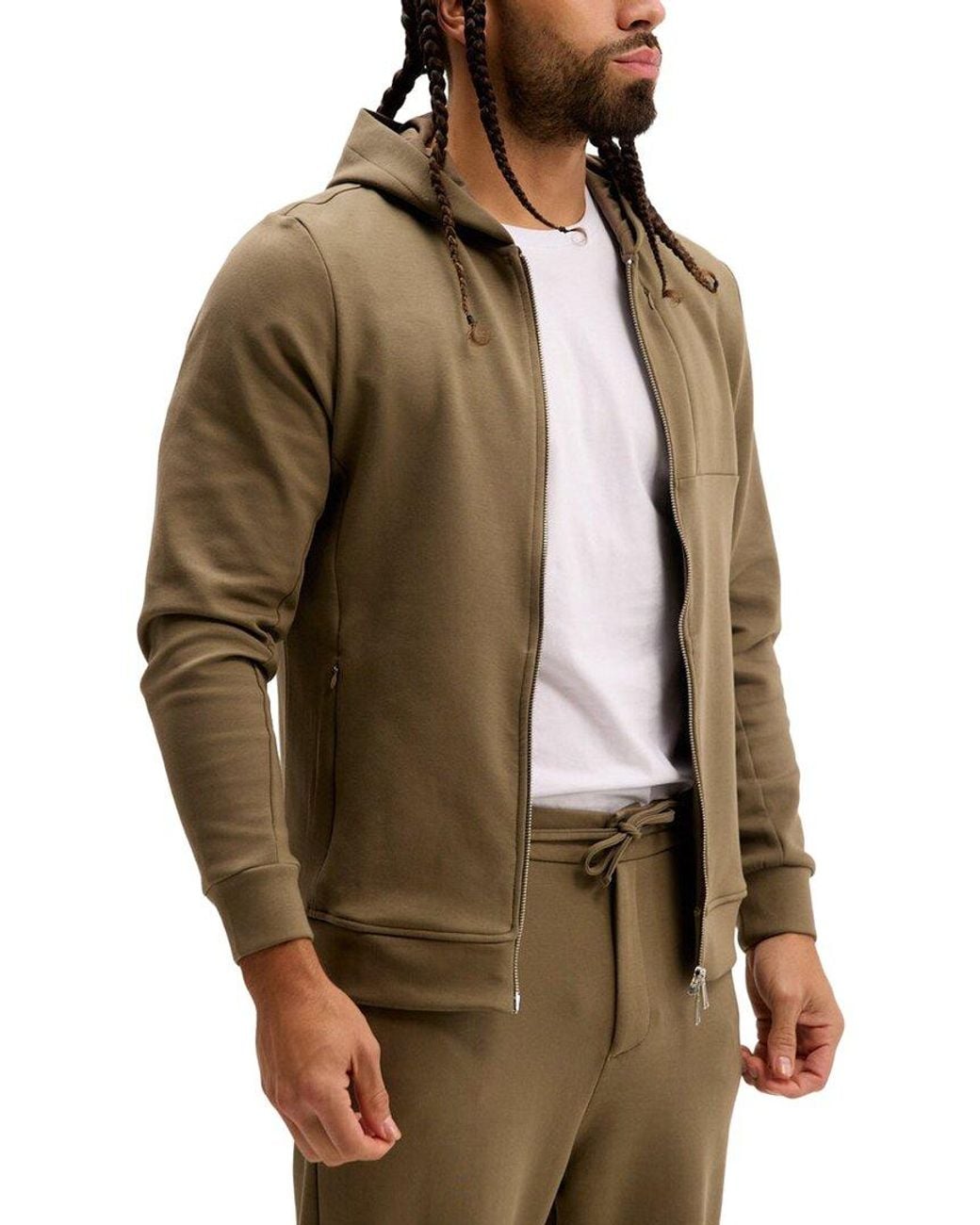 Ron Tomson Brown Hooded Double Zipper Jacket for men