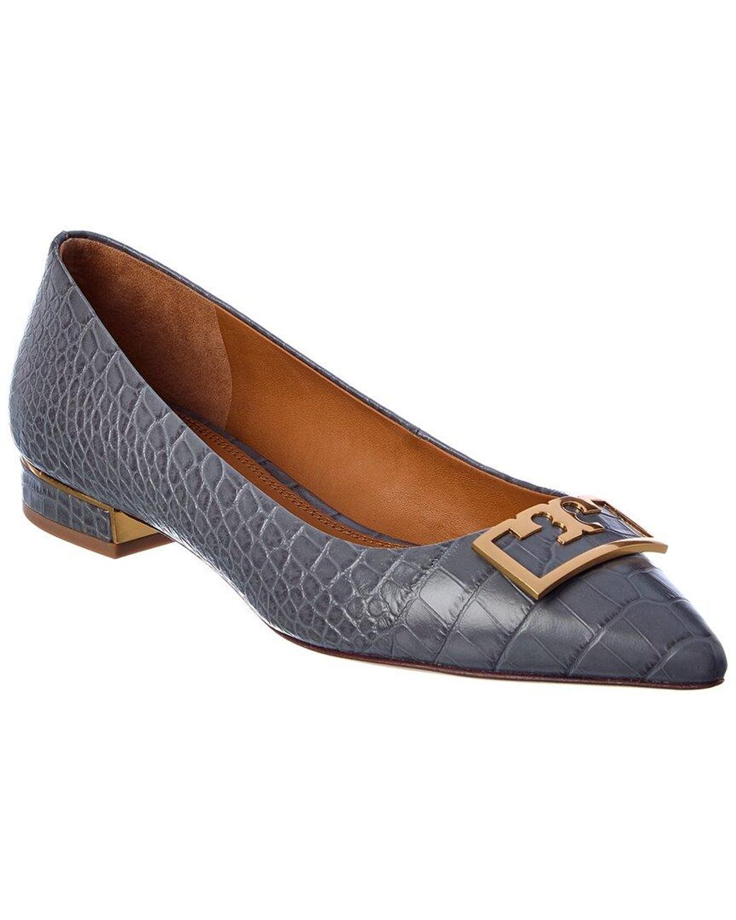 Tory Burch Gigi Crocembossed Leather Flat in Blue Lyst