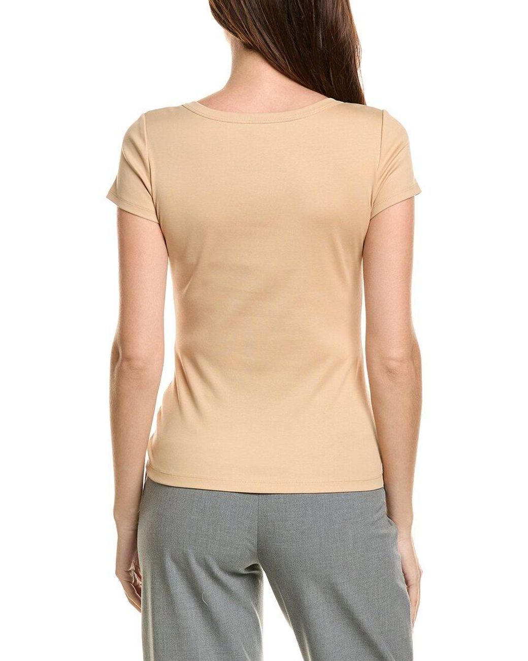 Lafayette 148 New York Gray Scoop Neck T-Shirt