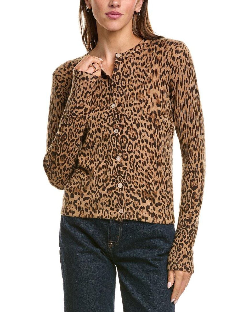 Sofiacashmere Brown Leopard Print Wool & Cashmere-Blend Cardigan