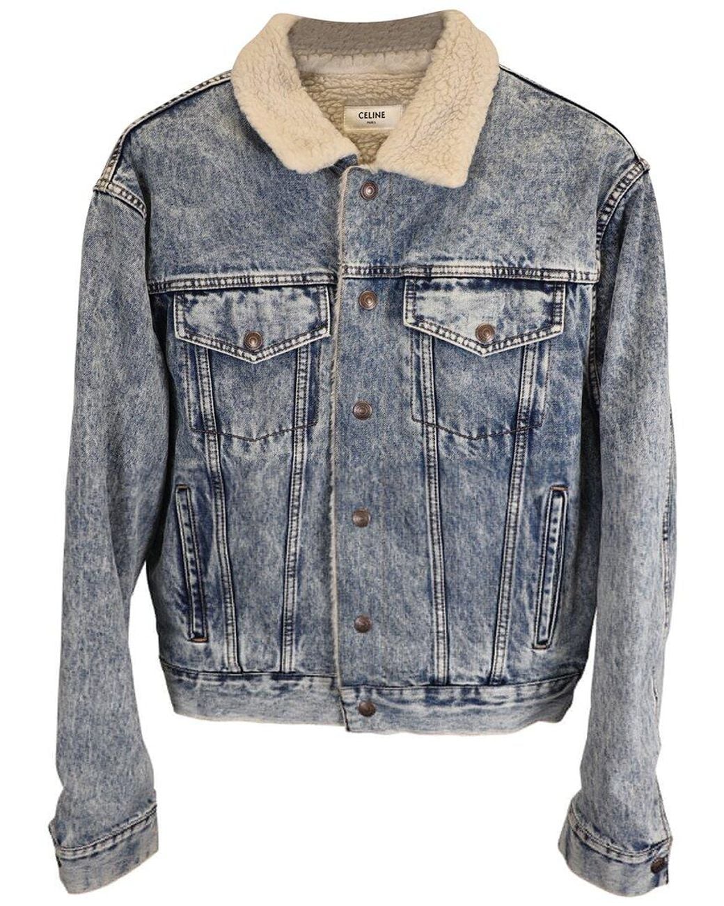 Céline Gray Oversized Shearling-lined Bleached Denim Jacket (authentic Pre-loved)