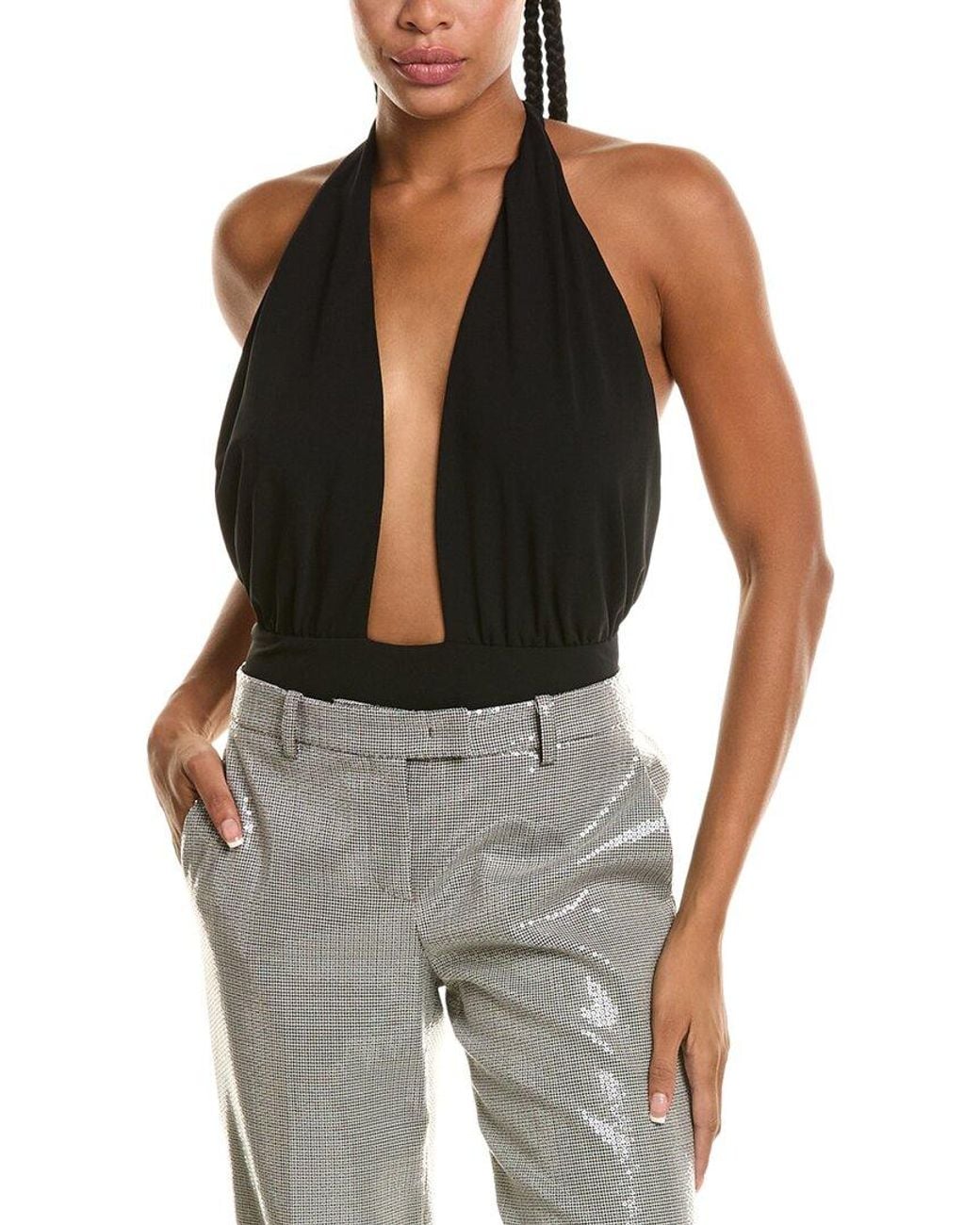 Michael Kors Black Cross Halter Bodysuit