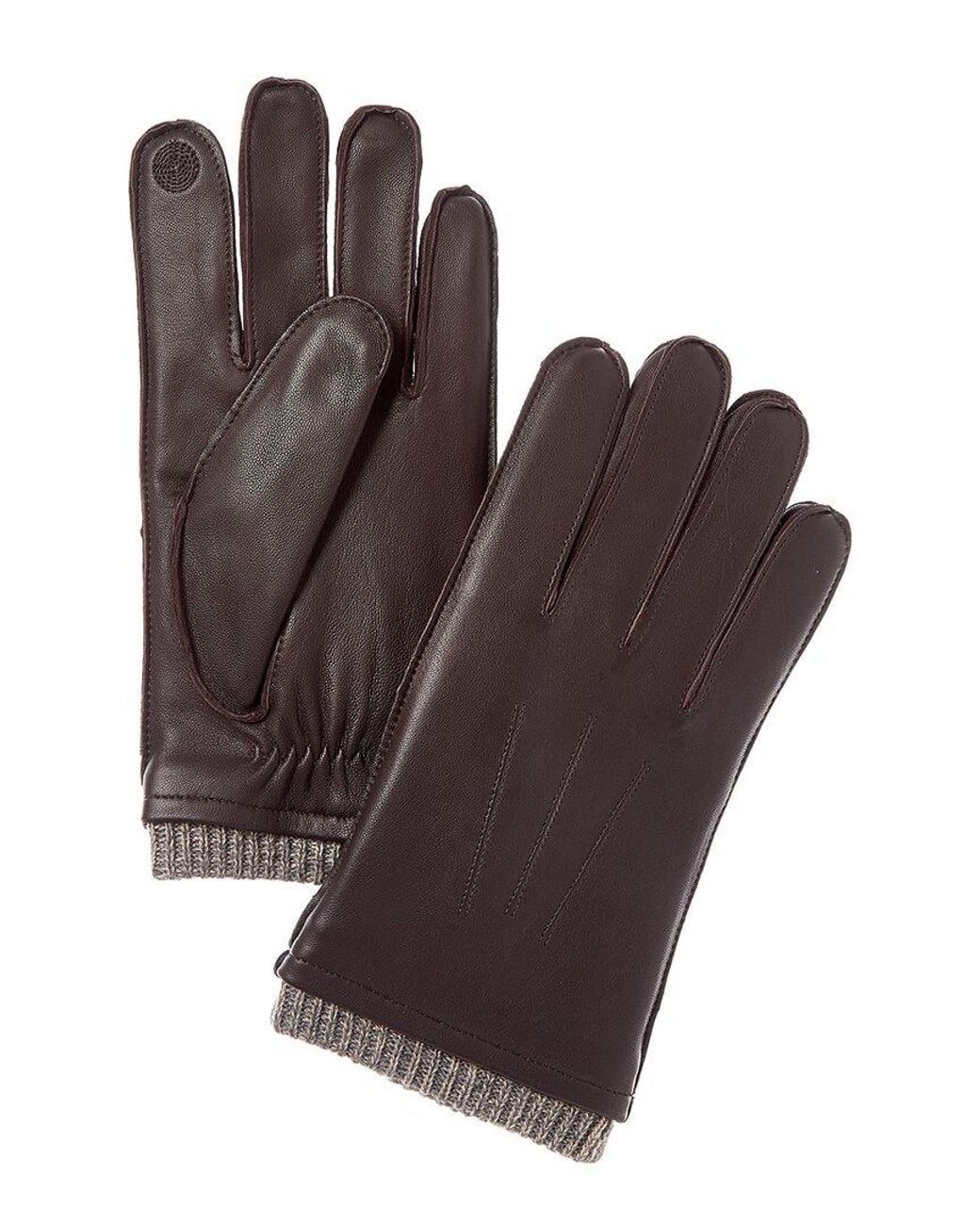 Hickey Freeman Brown Marled Rib Cashmere & Leather Gloves for men