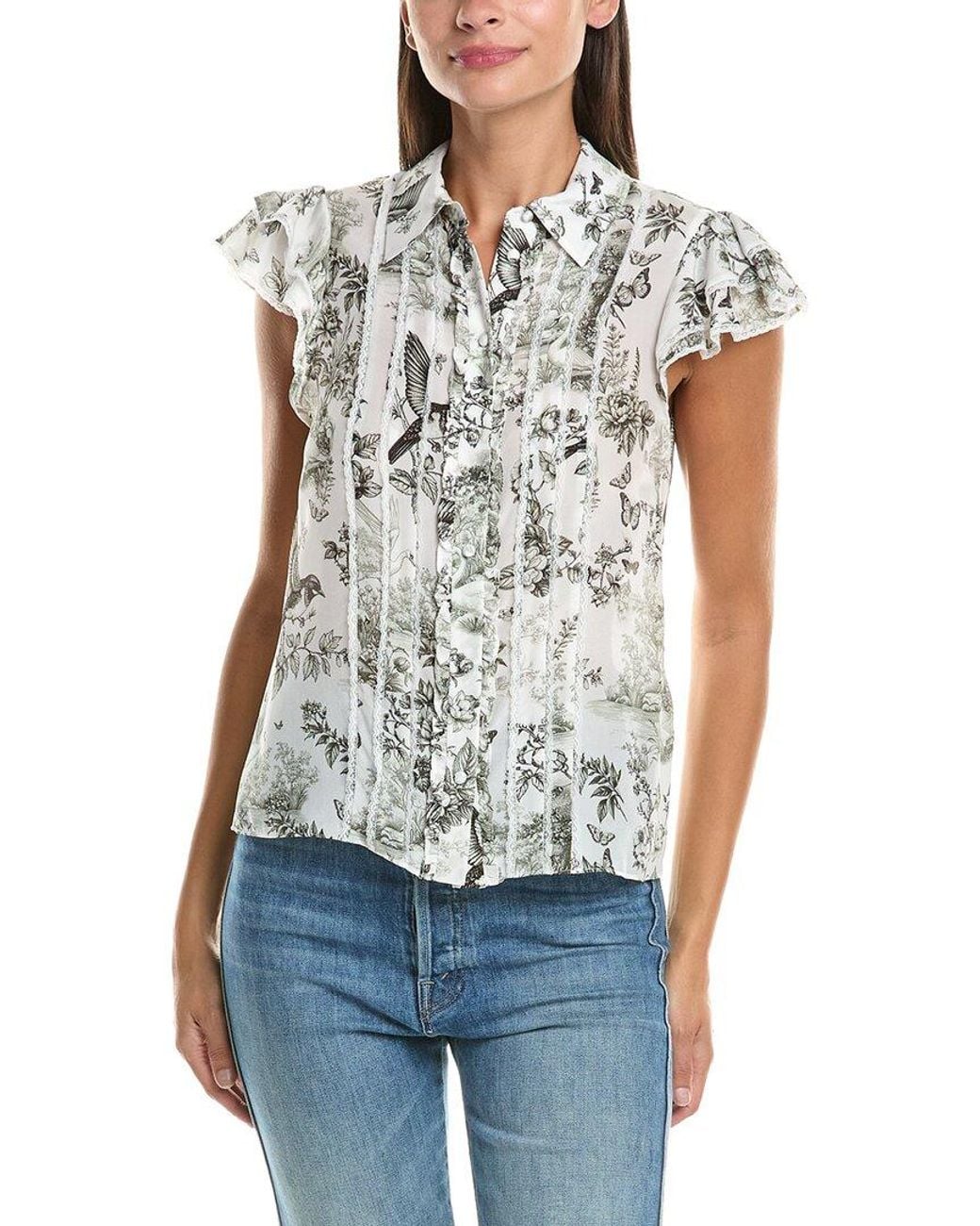 Alice + Olivia Blue Minda Ruffle Tie Front Blouse