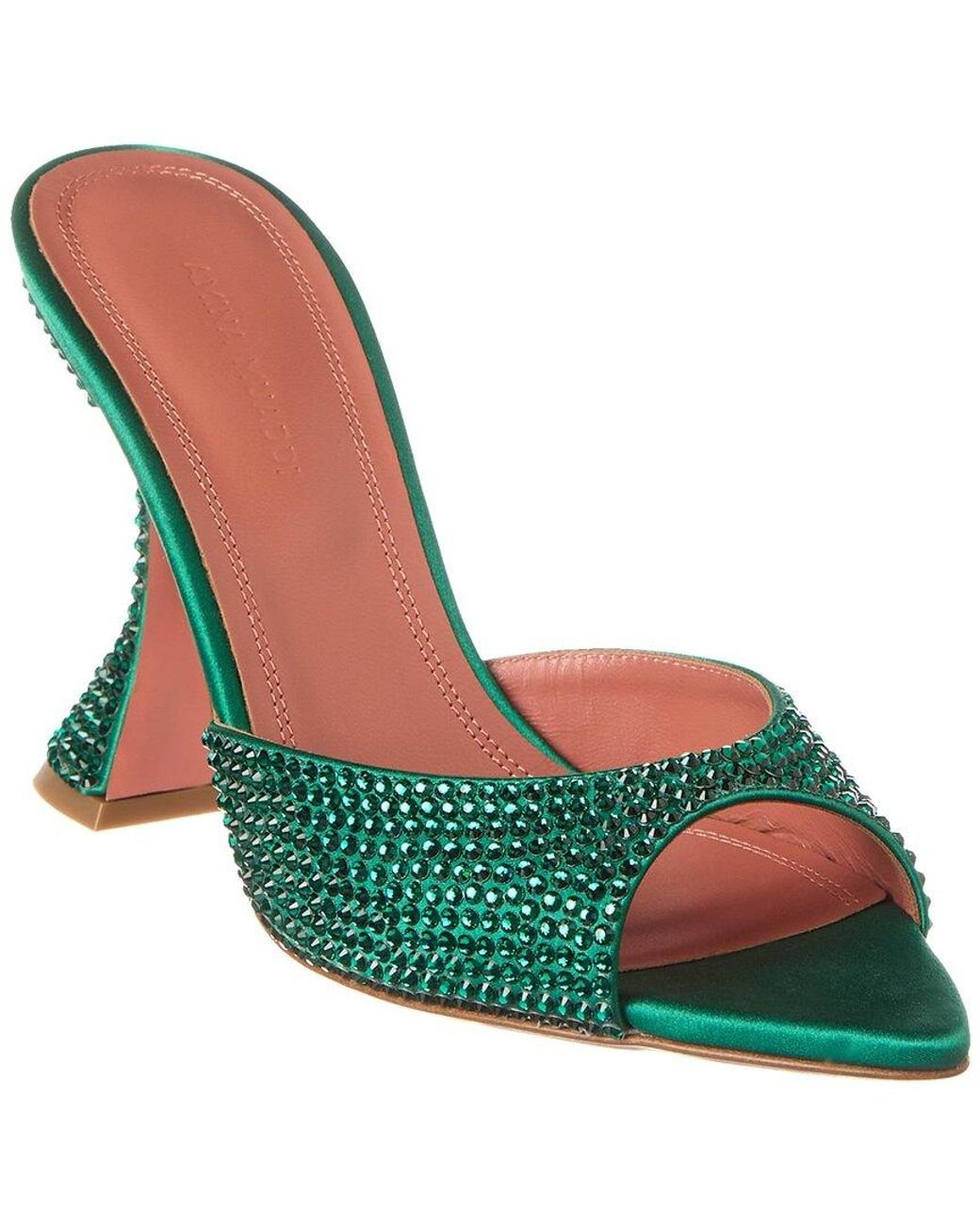 AMINA MUADDI Caroline Crystal 95 Satin Sandal in Green Lyst