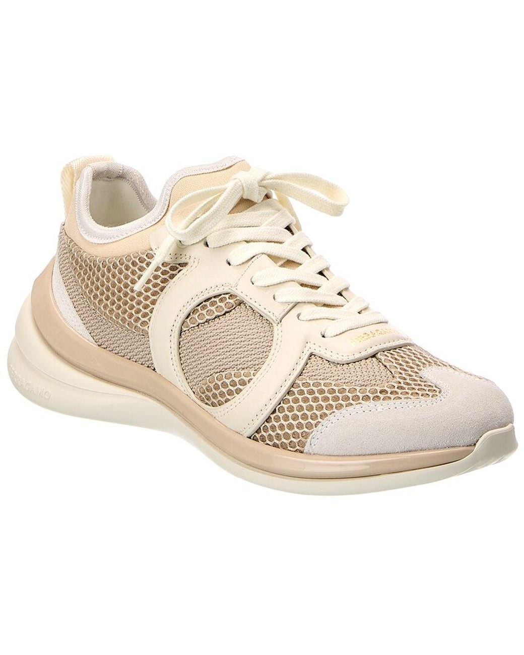 Ferragamo Natural Leather & Mesh Sneaker