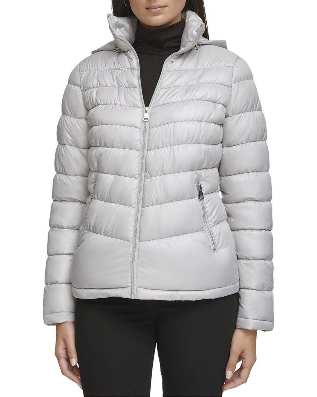Kenneth Cole Gray Short Zip Puffer Coat