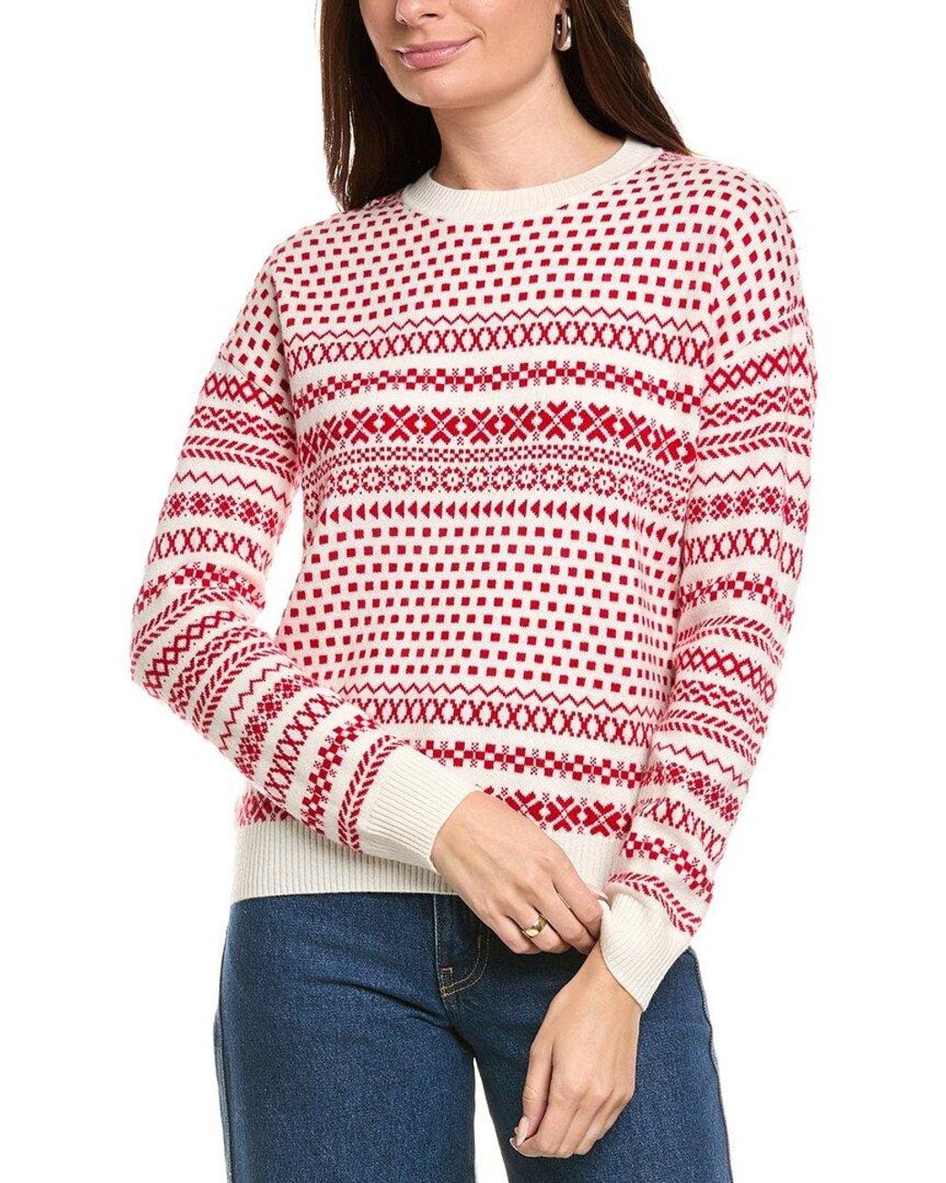 Kier + J Red Kier + J Oversized Jacquard Wool & Cashmere Sweater