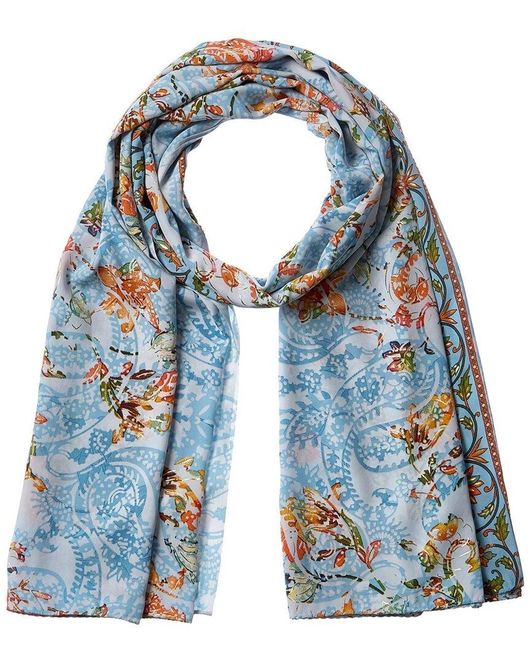 La Fiorentina Blue Silk-Blend Printed Scarf