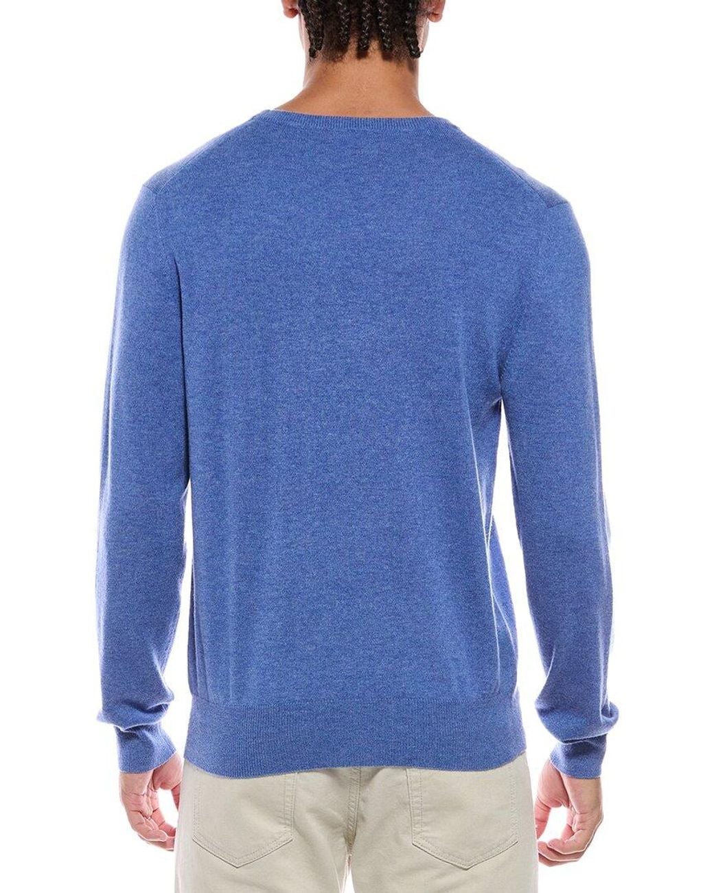 N.Peal Cashmere Blue Oxford 100% Cashmere Crewneck Sweater for men