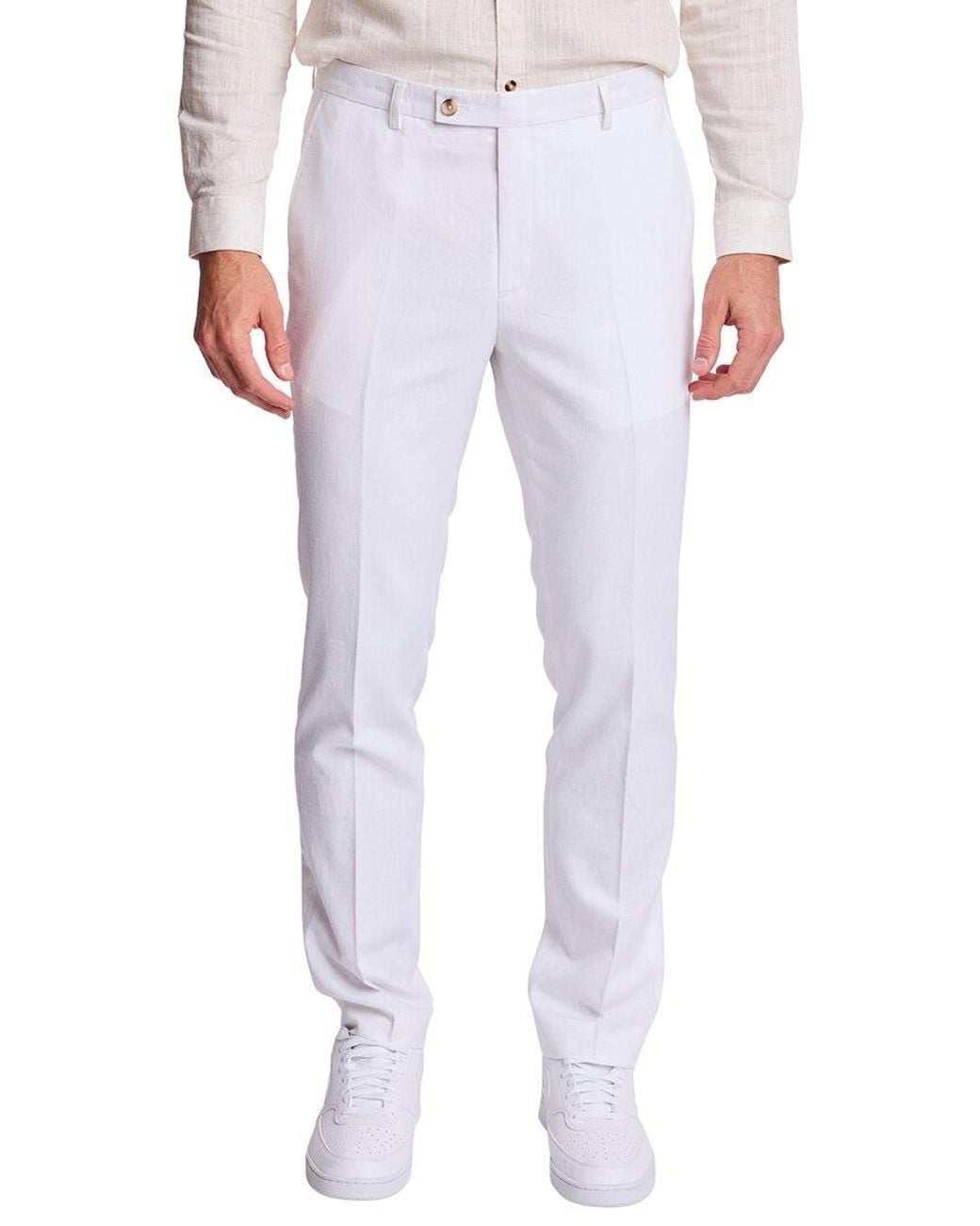 Paisley & Gray White Downing Linen-Blend Pant for men
