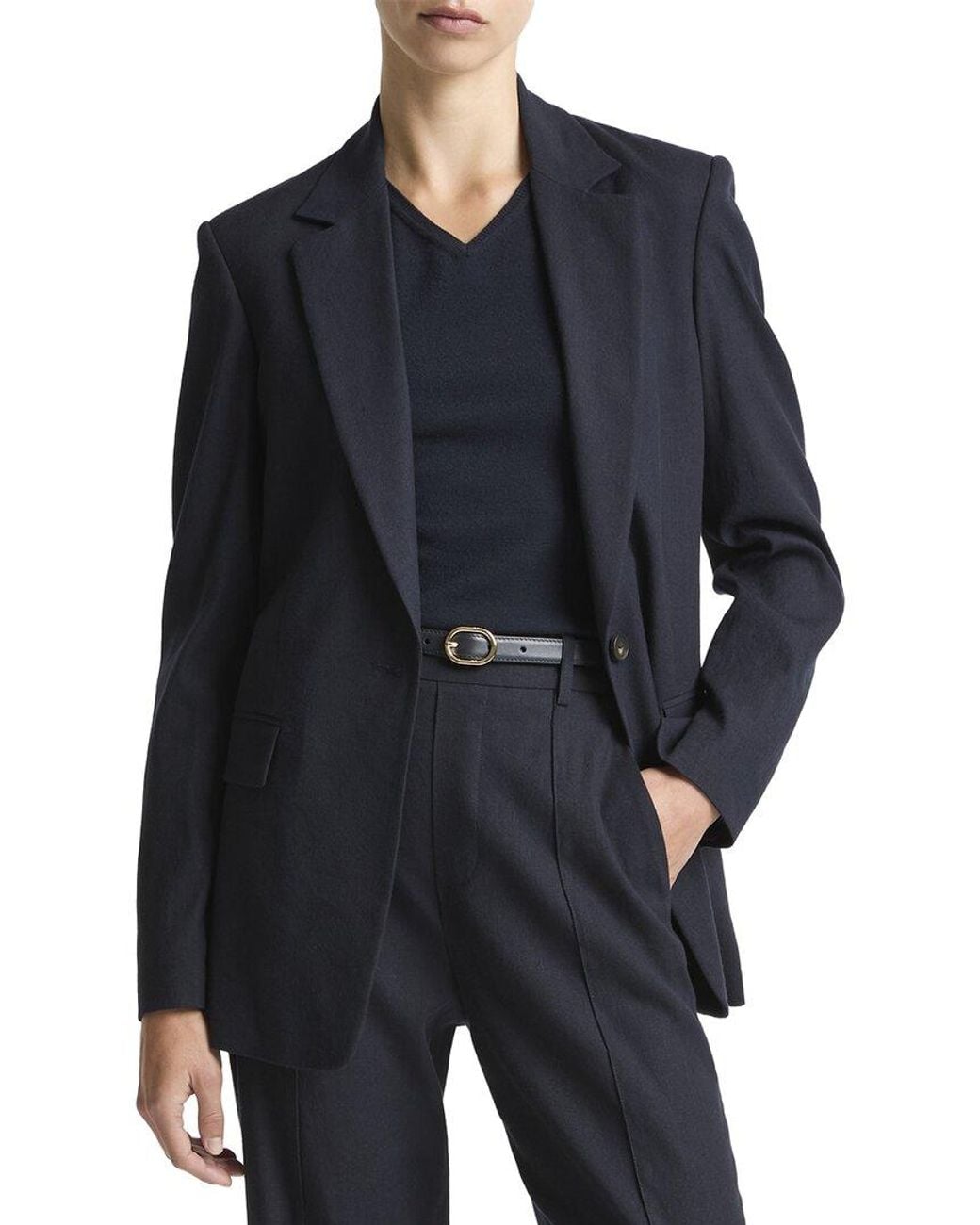 Vince Blue Linen-Blend Single Breasted Blazer