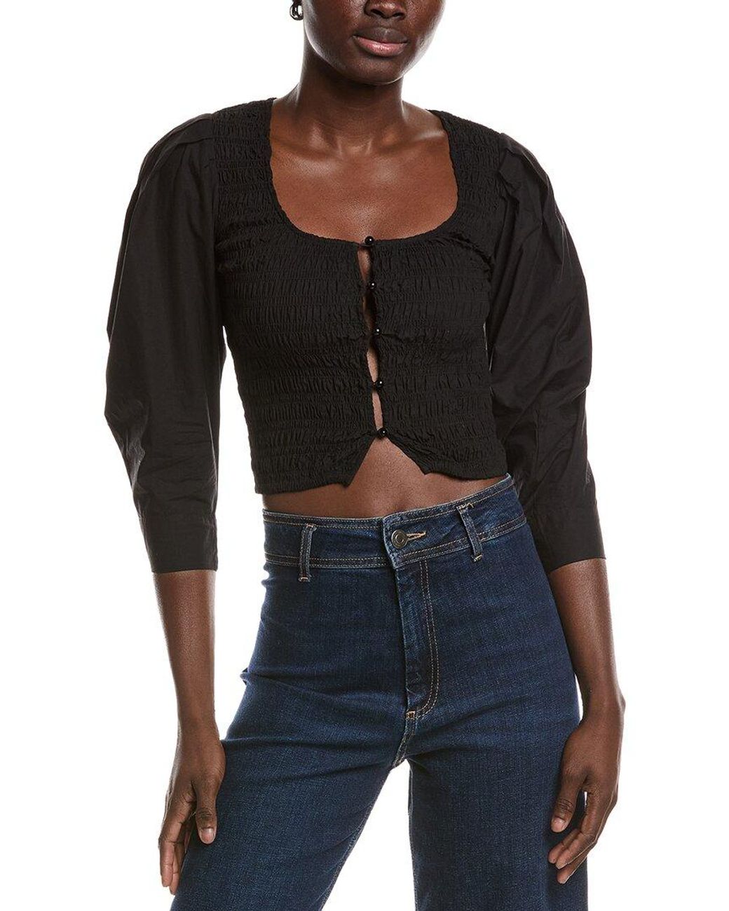 Ganni Black Poplin Smock Blouse