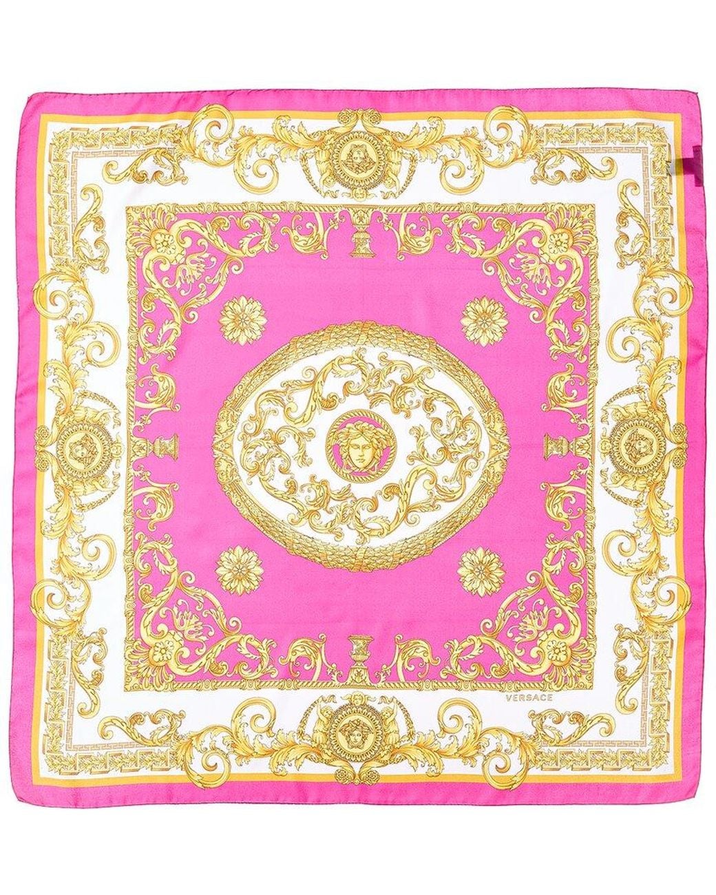 Versace Pink Barocco Print Silk Scarf