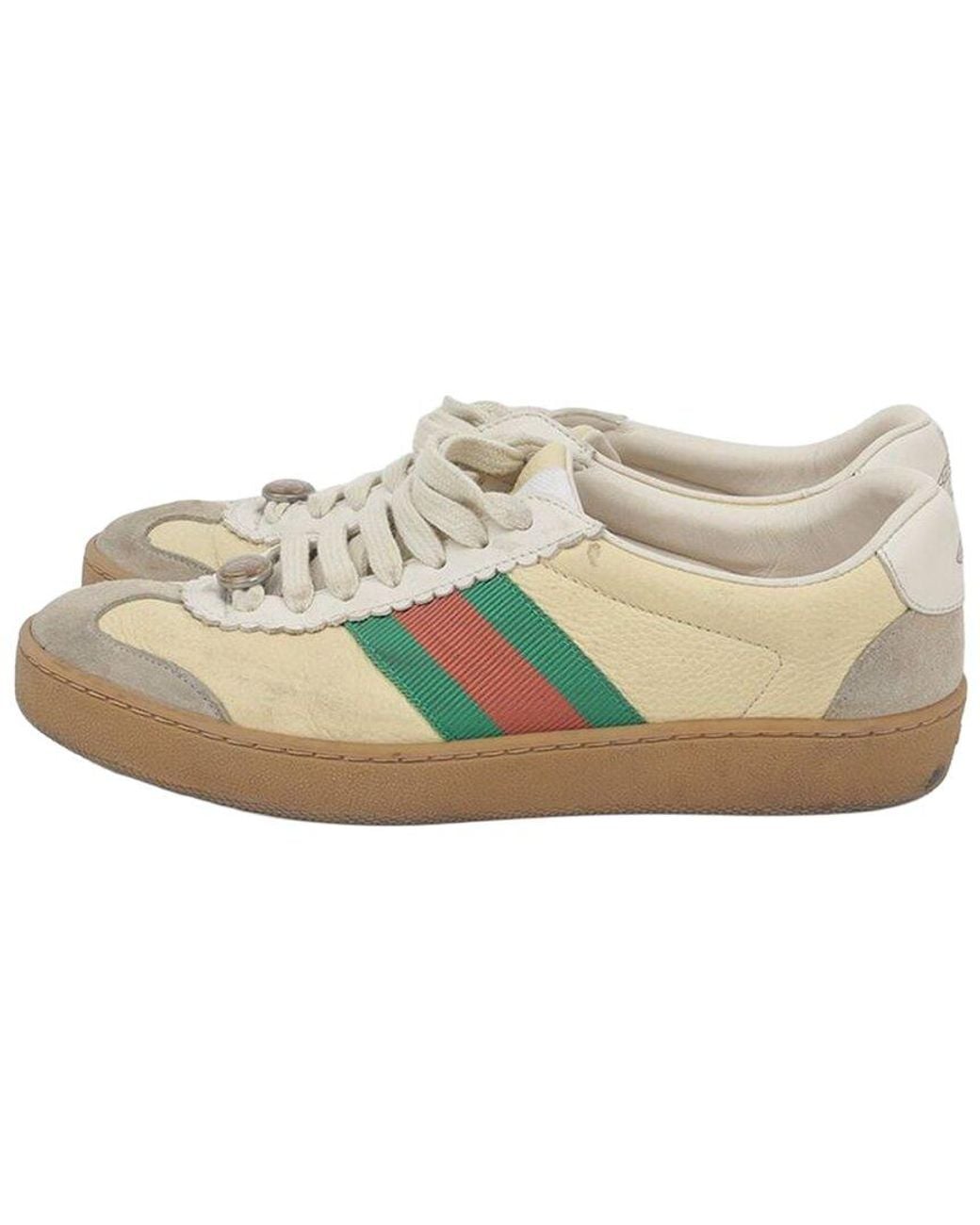 Gucci White Leather Gg Web Detail Sneaker (Authentic Pre-Loved)