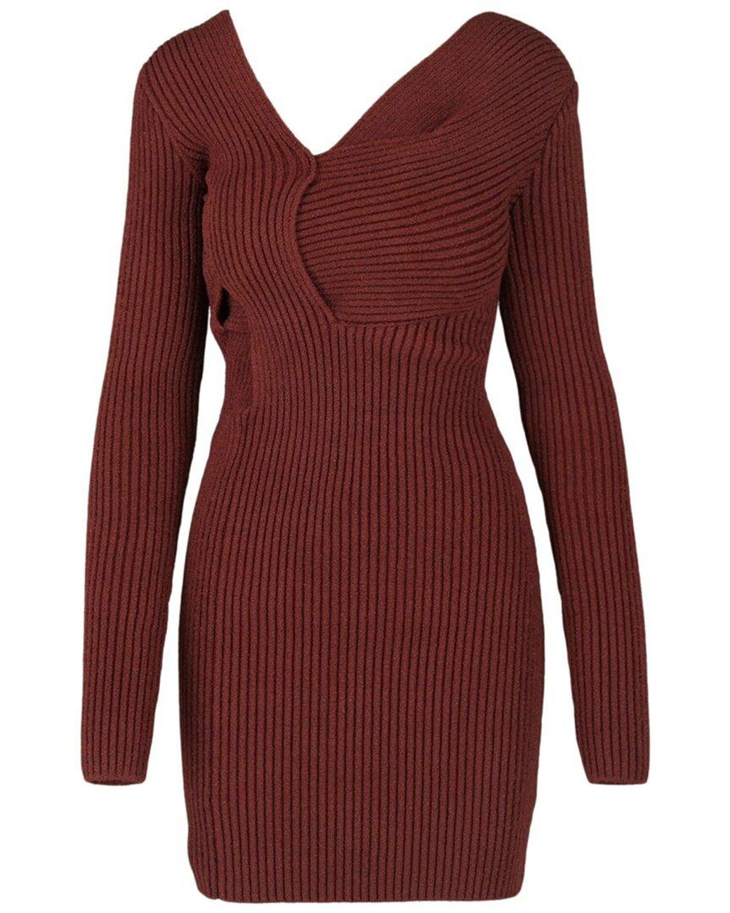 Bottega Veneta Red Asymmetrical V-Neck Silk-Blend Sweaterdress