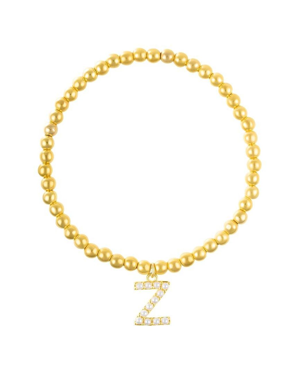 Adornia Metallic 14K Plated Pearl Initial Bead Stretch Bracelet
