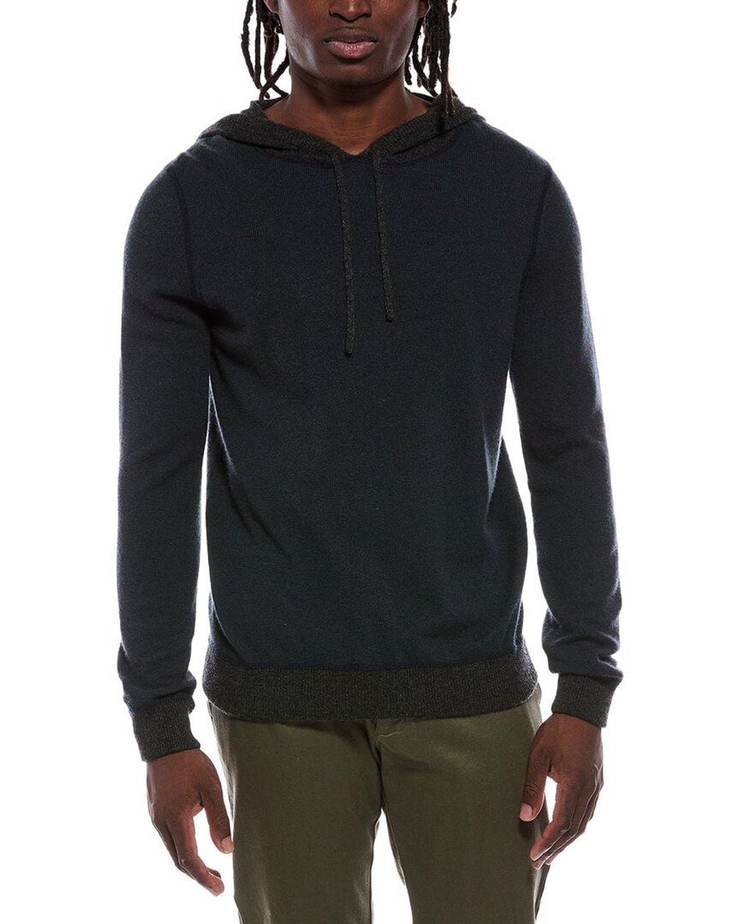 Autumn Cashmere Black Colorblock 100% Cashmere Hoodie for men