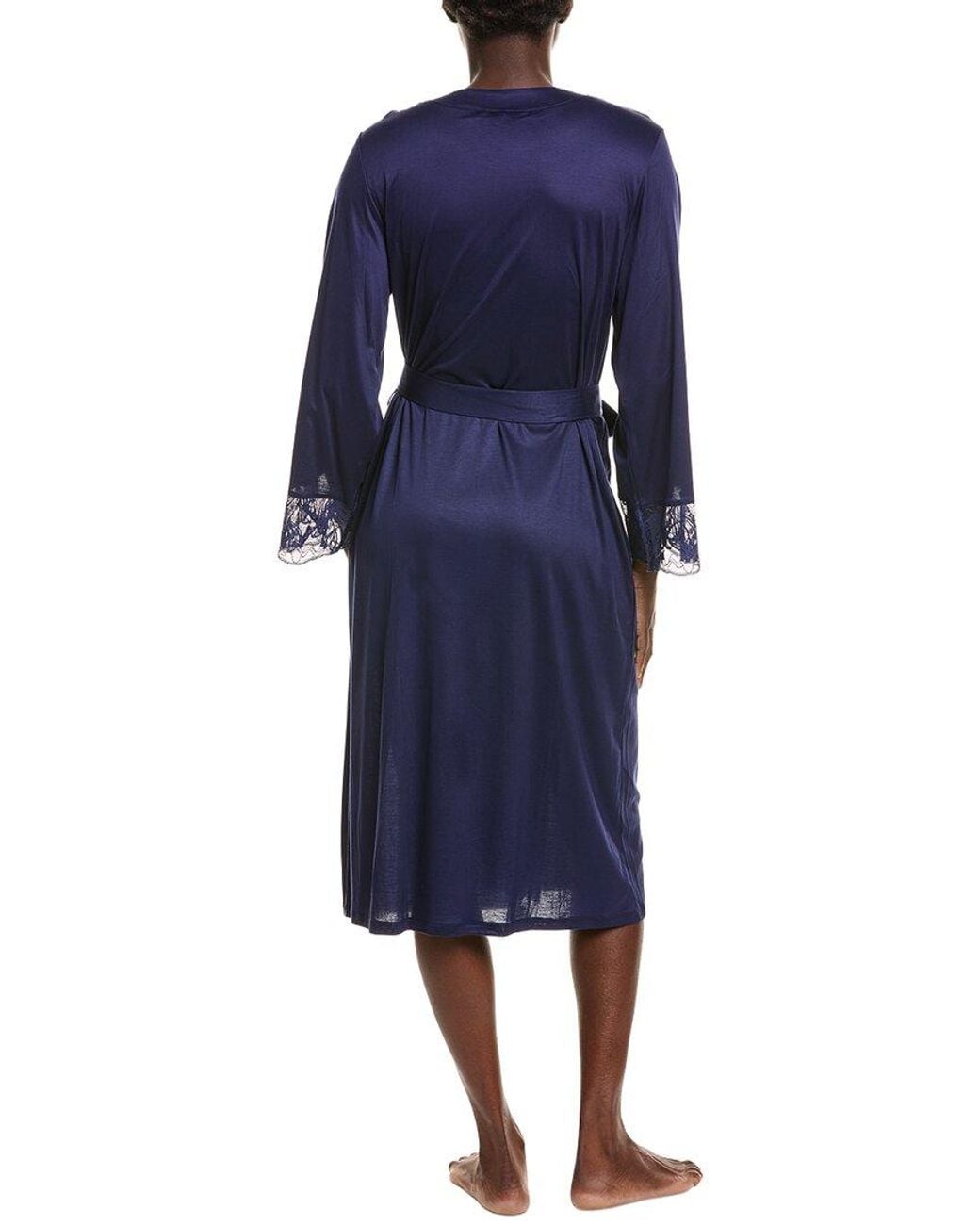 Hanro Blue Eva Lace Accented Robe
