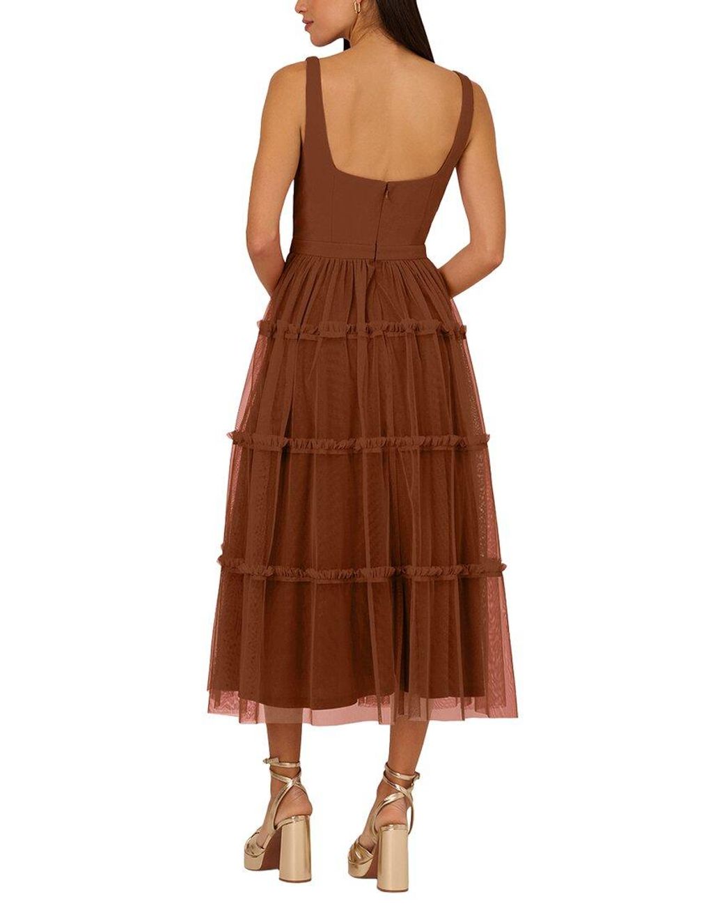 ADRIANNA EVE Brown Solid Midi Dress