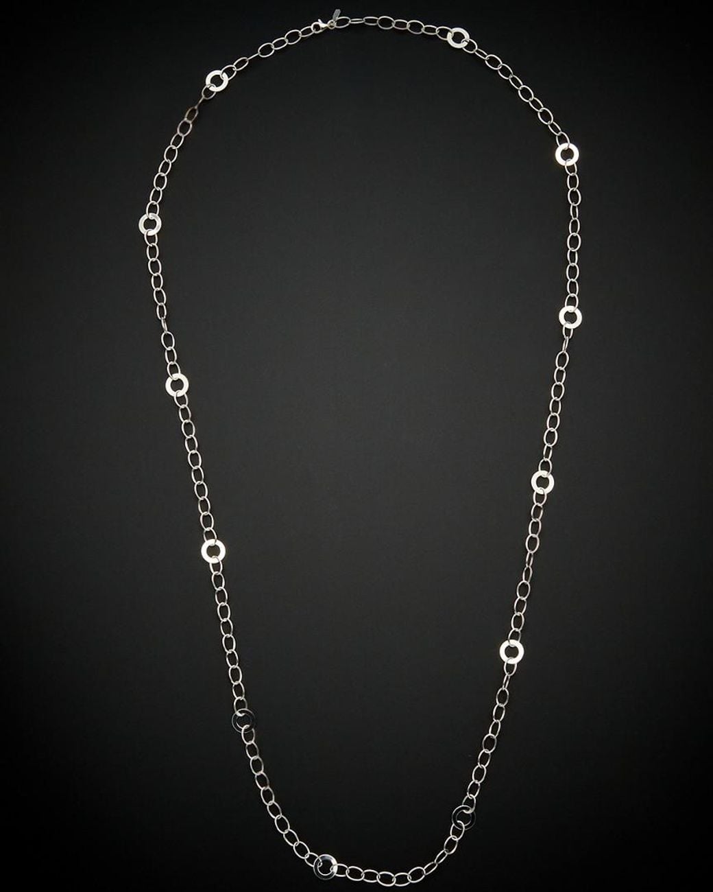 Italian Gold Black 14k Oval Link With Polished Open Circle Station Necklace